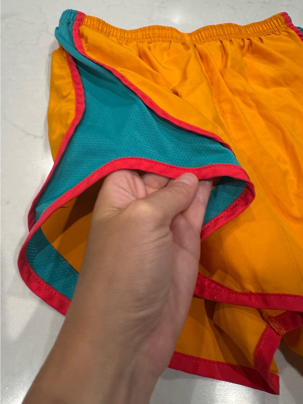Nike Orange Athletic Shorts with Teal Panels & Redish Trim - Picture 2 of 6